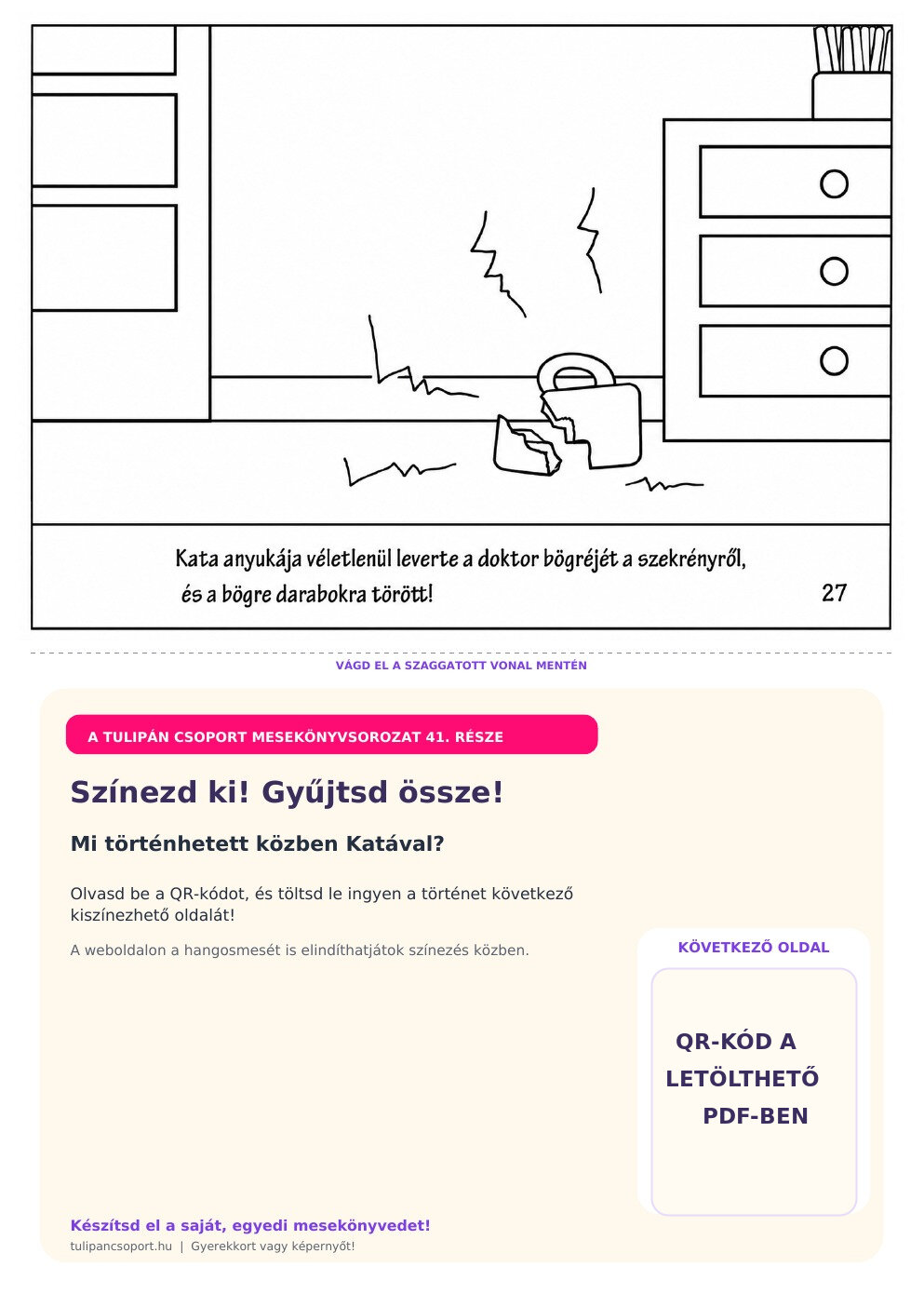 Eltörik a doktor bácsi bögréje – ingyenes Kata és a szuri színező óvodásoknak