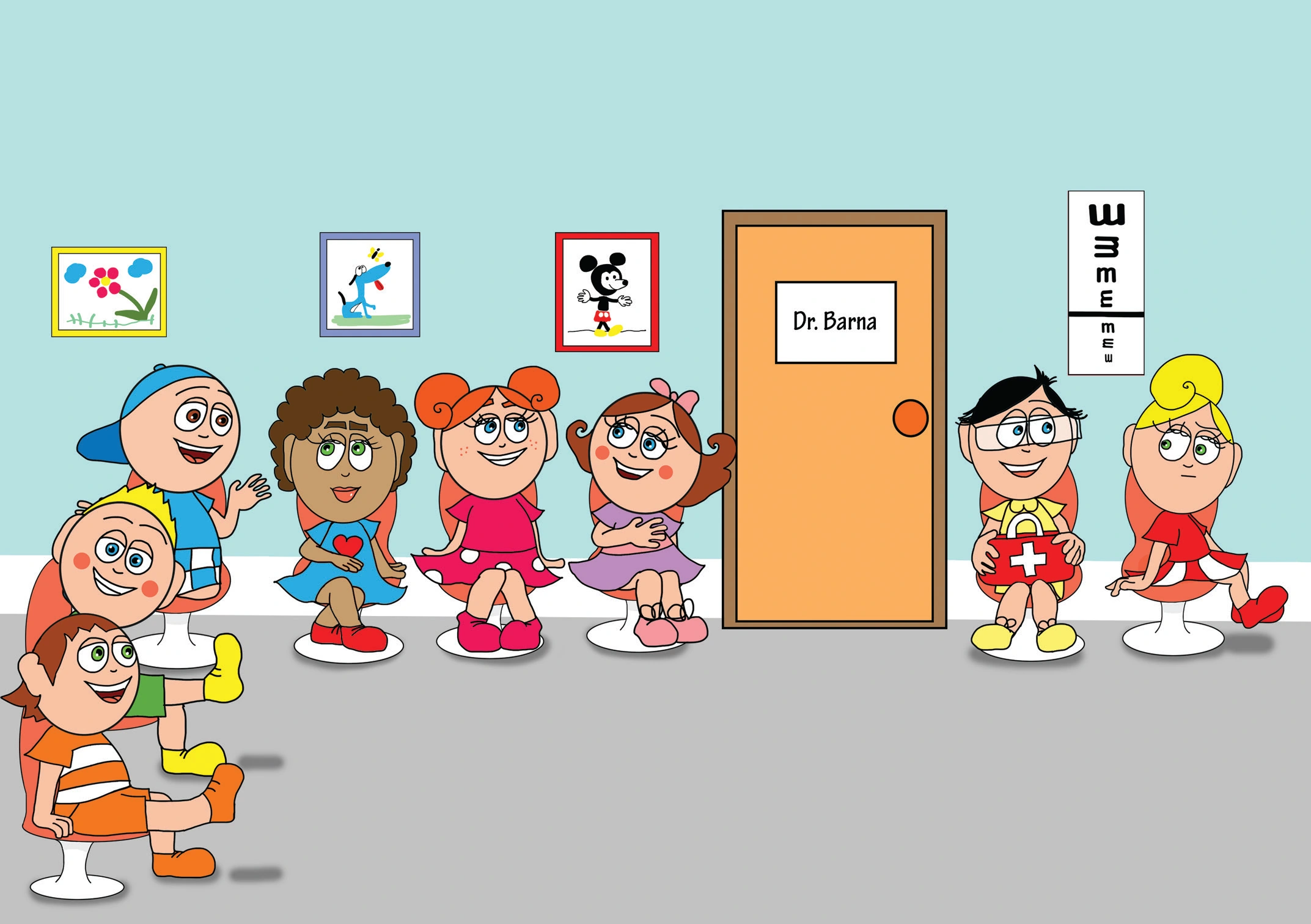 Kata és a doktor bácsi – A gyerekek a váróteremben – online puzzle jelenet