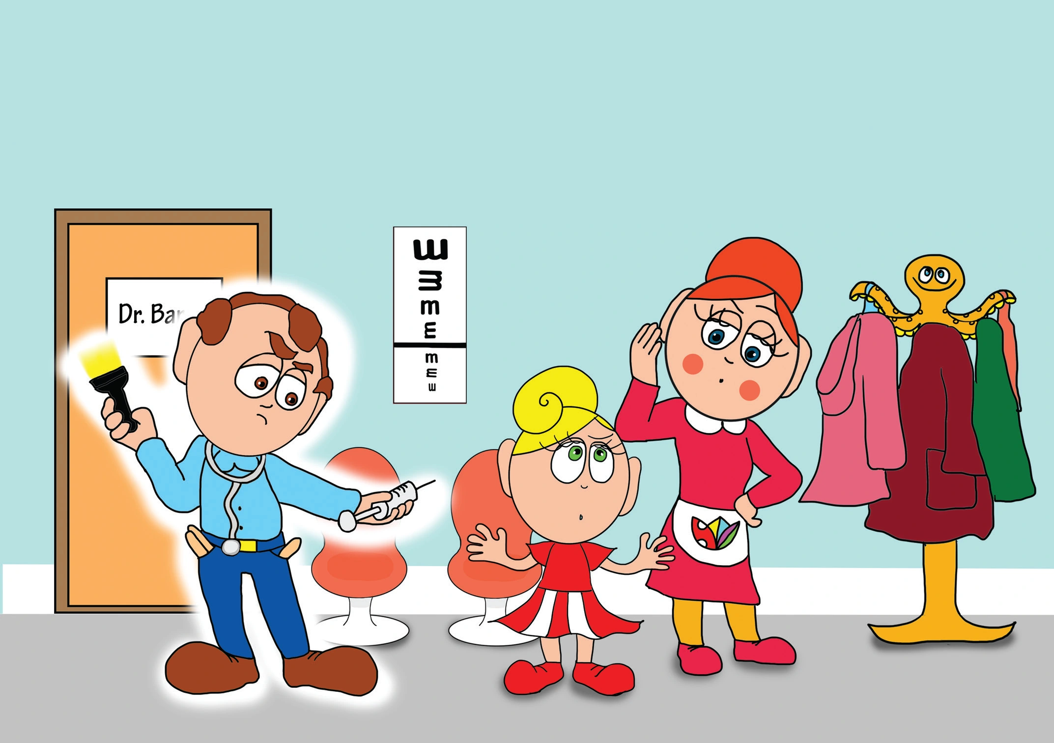 Kata és a doktor bácsi – Kata a sztetoszkópra gondol – online puzzle jelenet