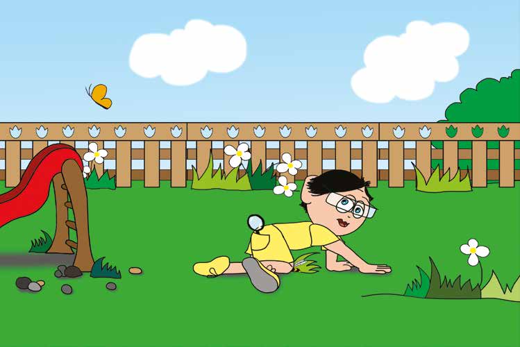 Tamás és a darázs – Tamás a fűben mászik – online puzzle jelenet