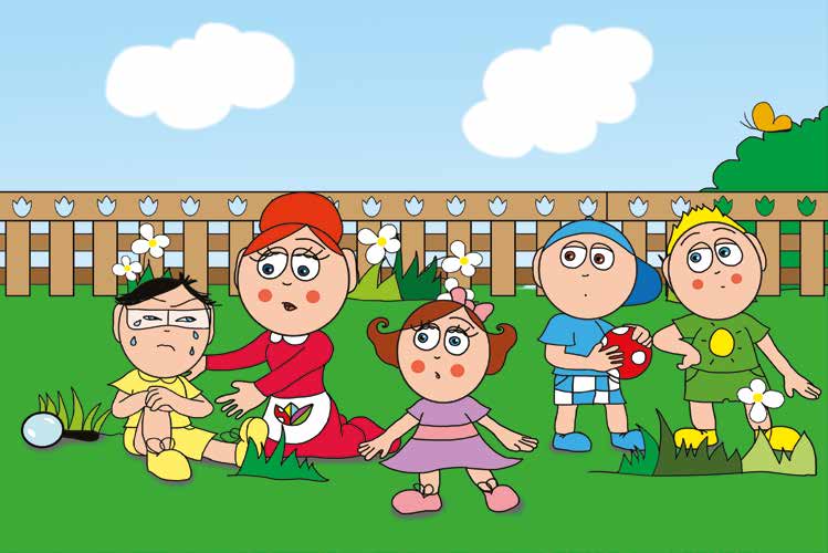 Tamás és a darázs – Óvónéni Tamáshoz siet – online puzzle jelenet