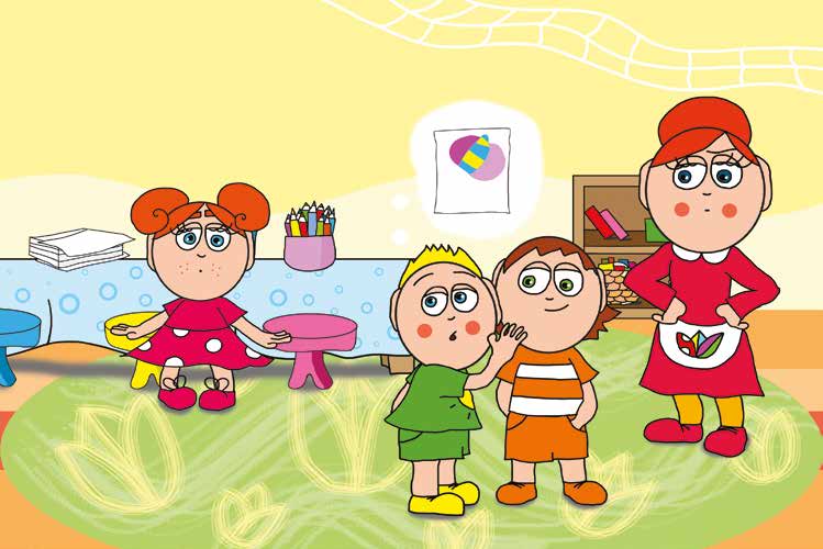 Klára rajzol – Patrik és Ádám csúfolják Klára lepkéjét – online puzzle jelenet