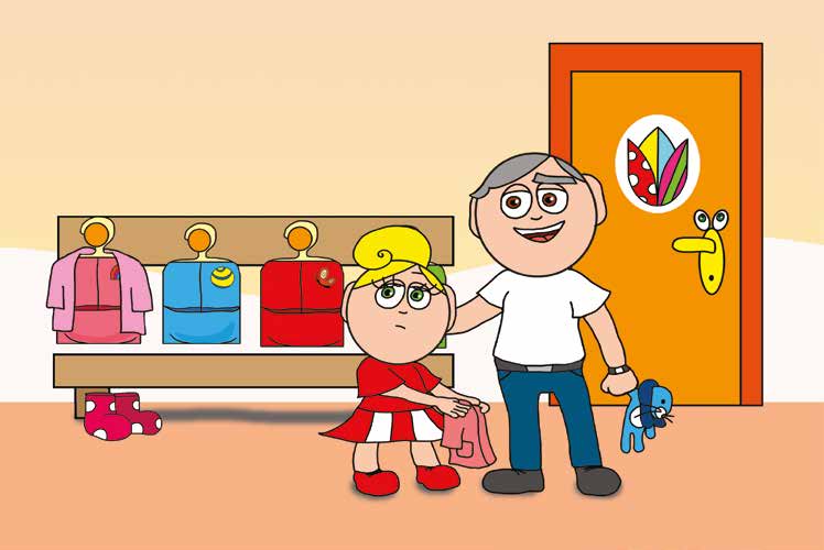 Katának hiányzik az anyukája – Kata apukájával érkezik az óvodába – online puzzle jelenet