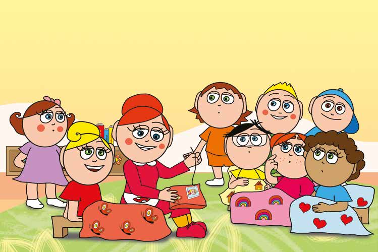 Katának hiányzik az anyukája – Óvónéni képet varr Kata párnájára – online puzzle jelenet
