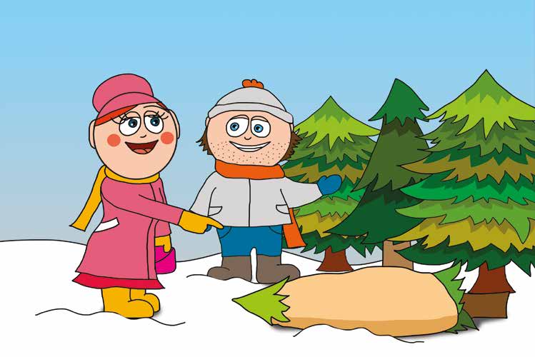 Óvónéni és a karácsonyfa – Óvónéni kiválasztja a karácsonyfát – online puzzle jelenet