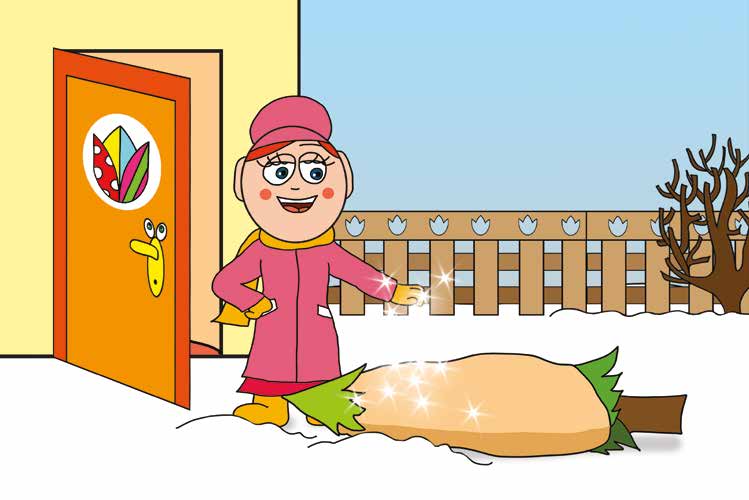Óvónéni és a karácsonyfa – Óvónéni varázsporral életre kelti a fát – online puzzle jelenet