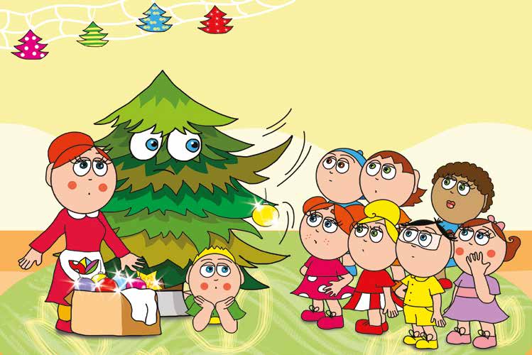 Óvónéni és a karácsonyfa – A karácsonyfa lerázza az első díszt – online puzzle jelenet