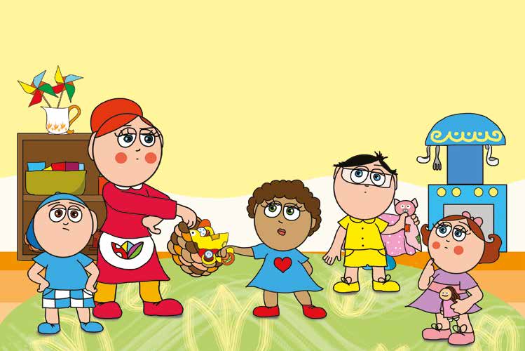 Dolly és a cumi – Óvónéni kosárba gyűjti a rágnivalókat – online puzzle jelenet