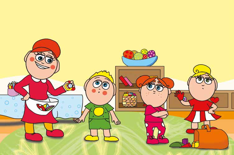 Dolly és a cumi – Óvónéni a varázszsebébe teszi a cumikat – online puzzle jelenet