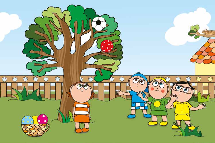 Ádám és a focilabda – A piros labda is fennakad – online puzzle jelenet