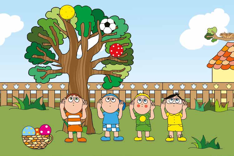 Ádám és a focilabda – Három labda lóg a fán – online puzzle jelenet