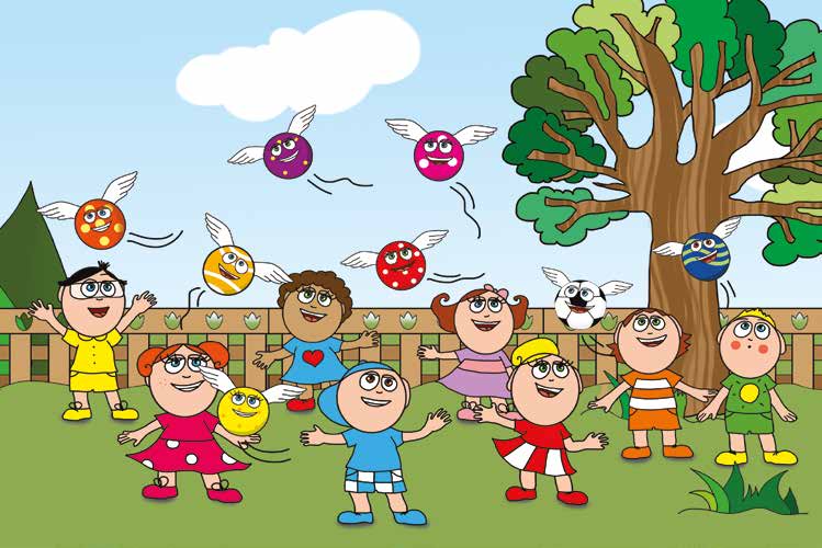Ádám és a focilabda – A gyerekek elkapnák a repülő labdákat – online puzzle jelenet