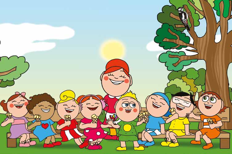 Klára és a hangos autó – A csoport nevetve zárja a sétát – online puzzle jelenet