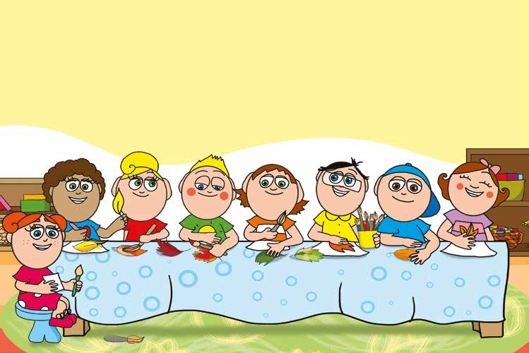 Patrik és a kiütések – A gyerekek faleveleket festenek – online puzzle jelenet