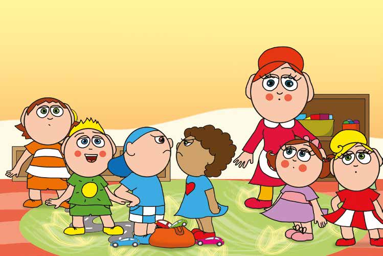 Dolly iskolásat akar játszani – Óvónéni a gyerekekhez siet – online puzzle jelenet