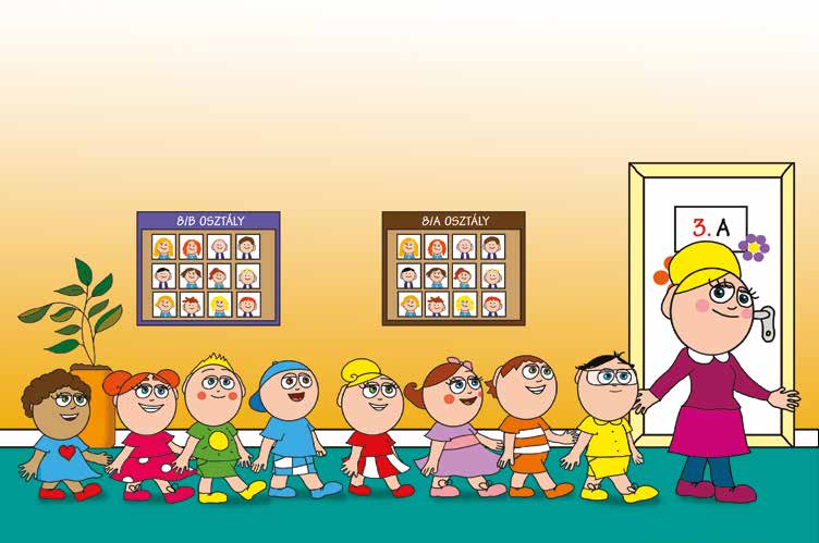Nyíltnap az iskolában – Márky a hosszú folyosókat nézi – online puzzle jelenet