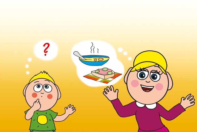 Nyíltnap az iskolában – Patrik az iskolai étkezésről kérdez – online puzzle jelenet