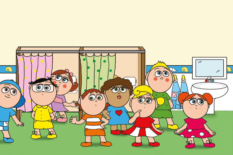Klára és az elveszett alvóka – A mosdóban is kutatnak – online puzzle jelenet
