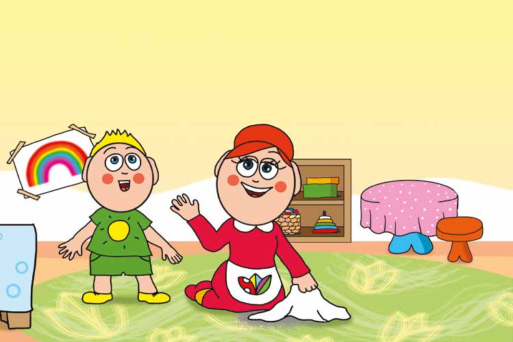 Óvónéni és a szőnyeg – Óvónéni felitatja az első foltot – online puzzle jelenet