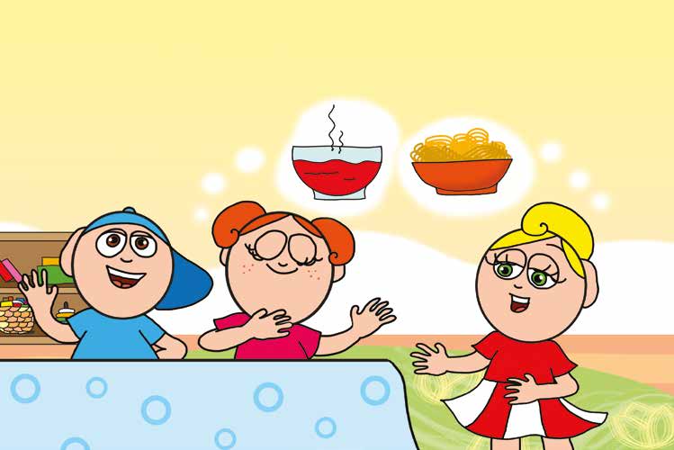 Óvónéni és a szőnyeg – Mindenki várja a paradicsomlevest – online puzzle jelenet