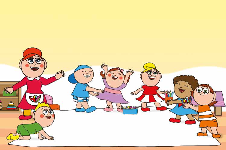 Óvónéni és a szőnyeg – A gyerekek zsírkrétákat hoznak – online puzzle jelenet