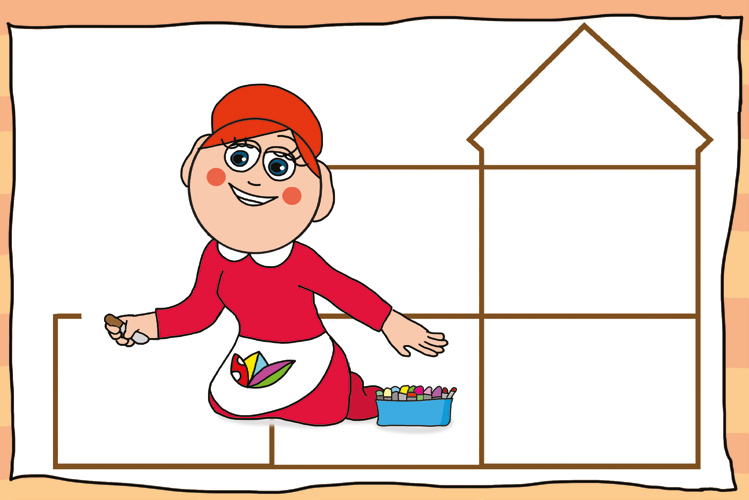 Óvónéni és a szőnyeg – Óvónéni felrajzolja a kastély szobáit – online puzzle jelenet