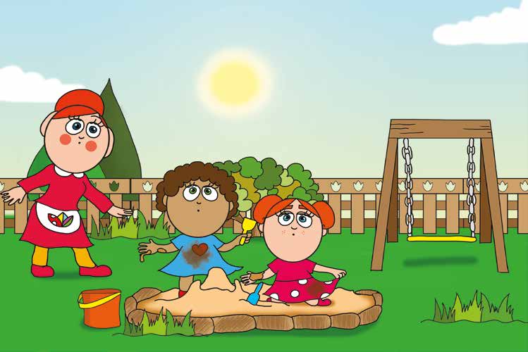 Tamás és a rosszalkodás – Dolly és Klára vizes homokkal játszik – online puzzle jelenet