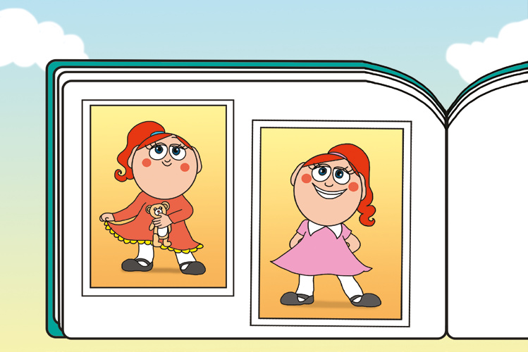 Tamás és a rosszalkodás – Óvónéni szép ruhás képeket mutat – online puzzle jelenet