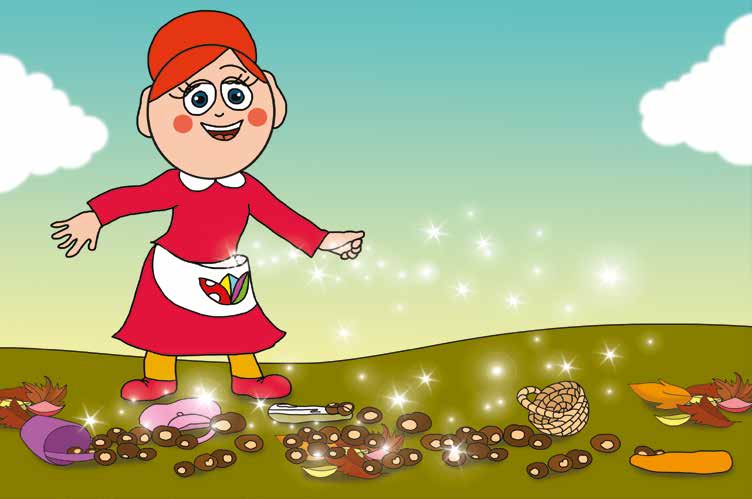 Márky és a gesztenyeszedés – Óvónéni varázsport szór – online puzzle jelenet