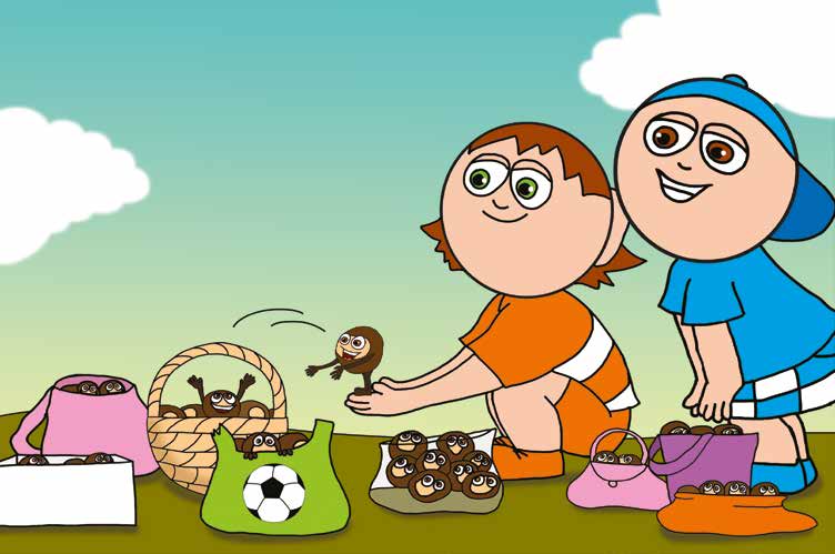 Márky és a gesztenyeszedés – Klára kosarába teszik – online puzzle jelenet