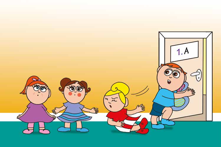 Kata első napja az iskolában – Katát fellökik a folyosón – online puzzle jelenet