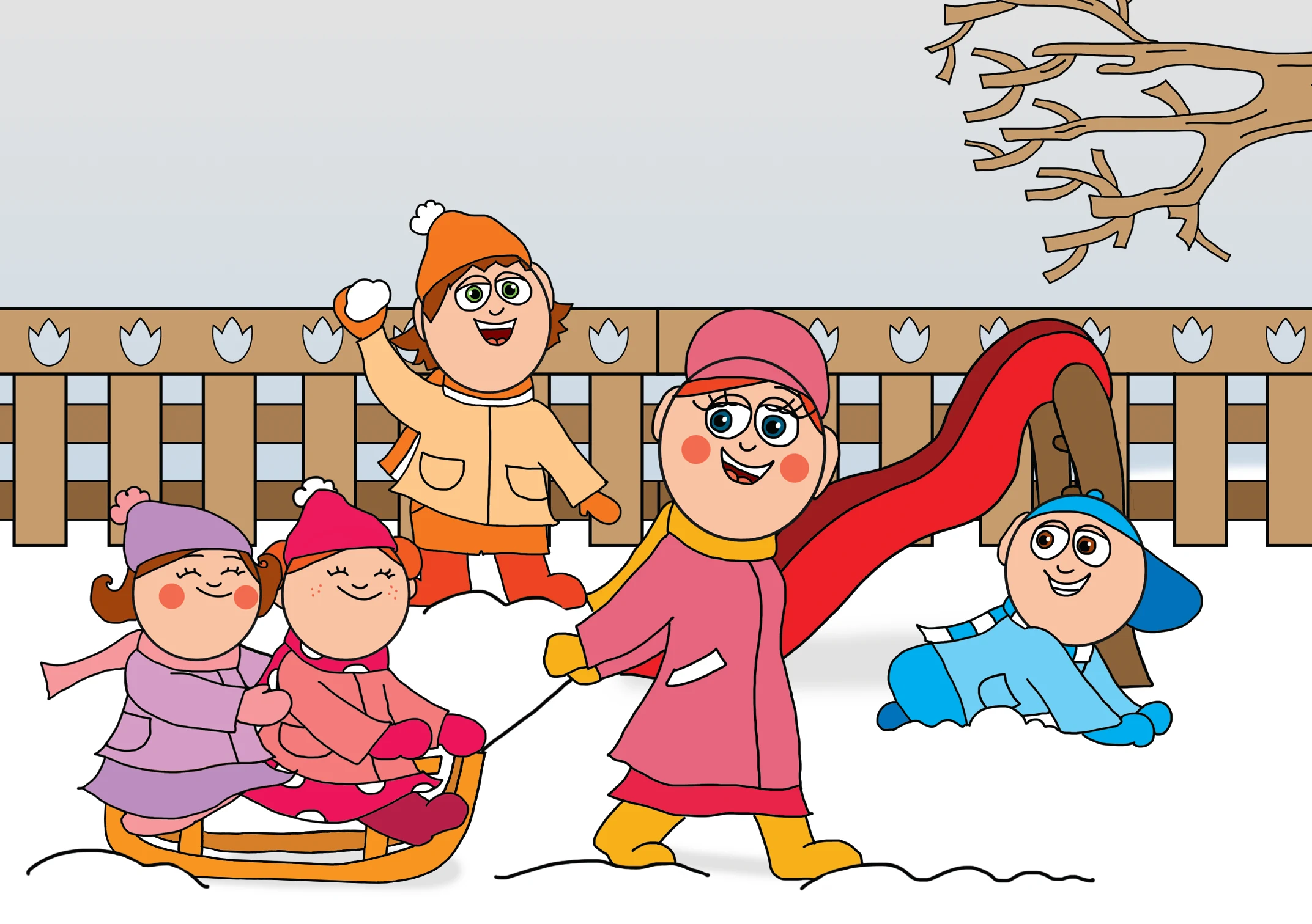 Klára anyukája késik – udvari játék a hóban – online puzzle jelenet