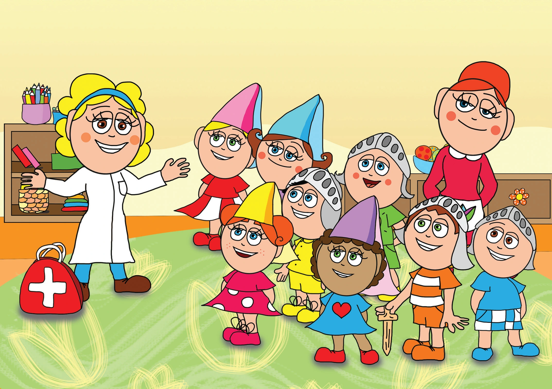 Natali és a védő néni – Óvónéni büszke a gyerekekre – online puzzle jelenet