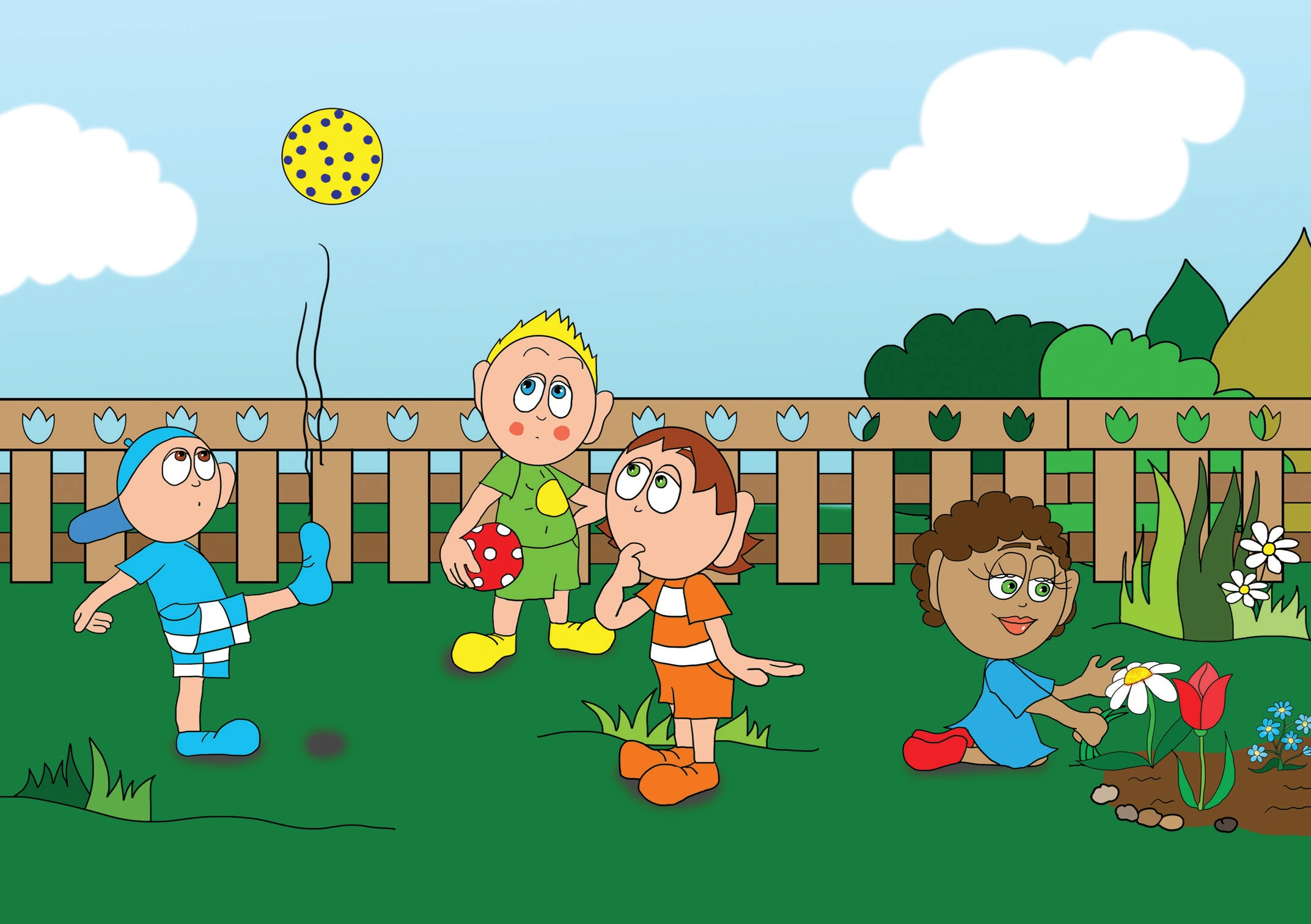 Dolly és a virágok – Márky labdája és Dolly kiskertje – online puzzle jelenet