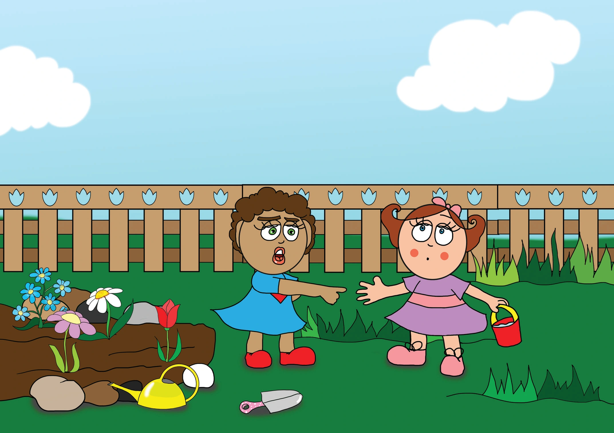 Dolly és a virágok – Dolly nem enged mást a virágokhoz – online puzzle jelenet