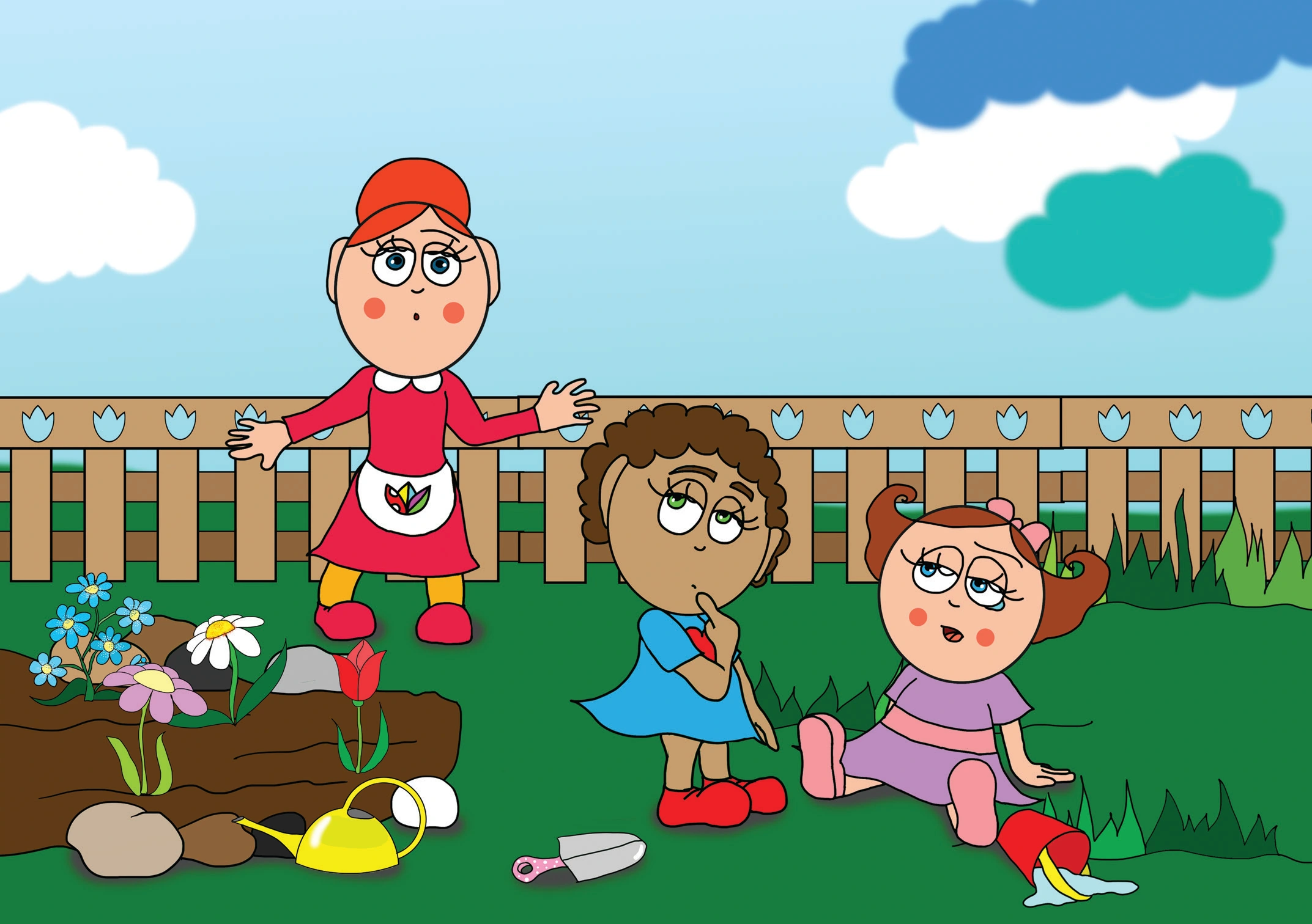 Dolly és a virágok – Óvónéni közbelép – online puzzle jelenet