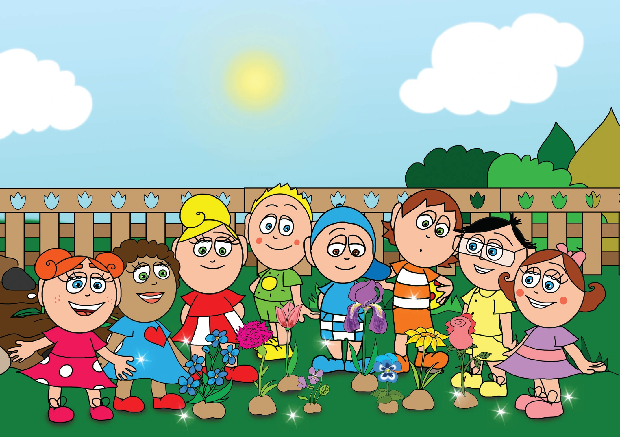 Dolly és a virágok – Nyolc virág vár a gyerekekre – online puzzle jelenet