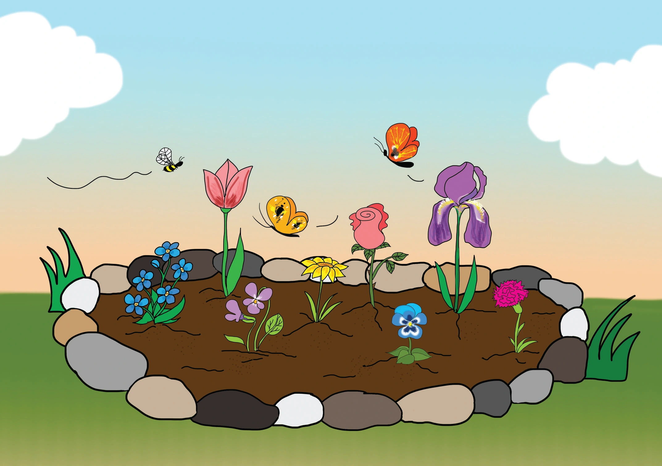 Dolly és a virágok – Színpompás virágoskert az udvaron – online puzzle jelenet