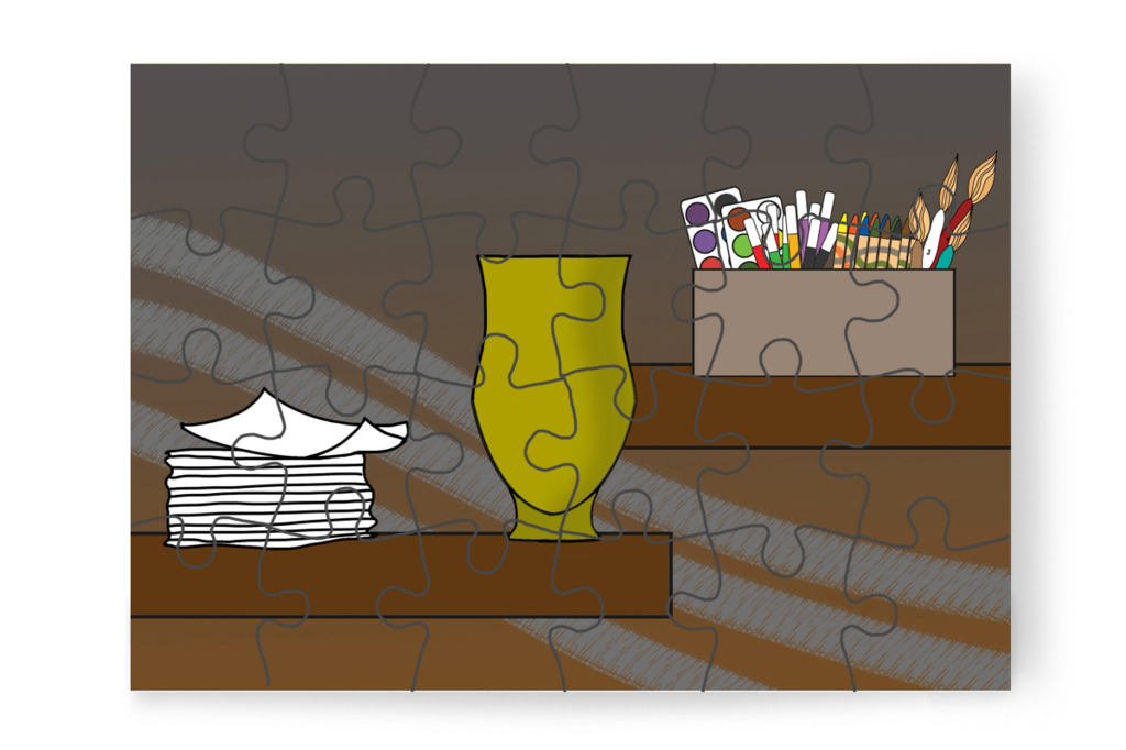 Rajzeszközök a polcokon – Natali és az iskola szelleme puzzle, 24 darab [TC42-08-P24]