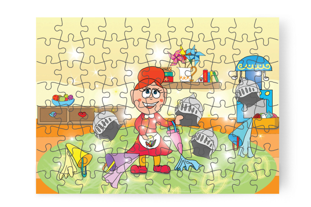 Előkerülnek a hercegnők és a lovagsisakok – 88 darabos karton puzzle | Natali és a védő néni