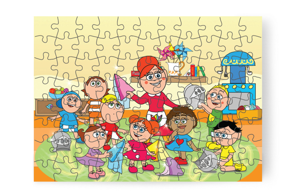 A gyerekek csodálkoznak – 88 darabos karton puzzle | Natali és a védő néni