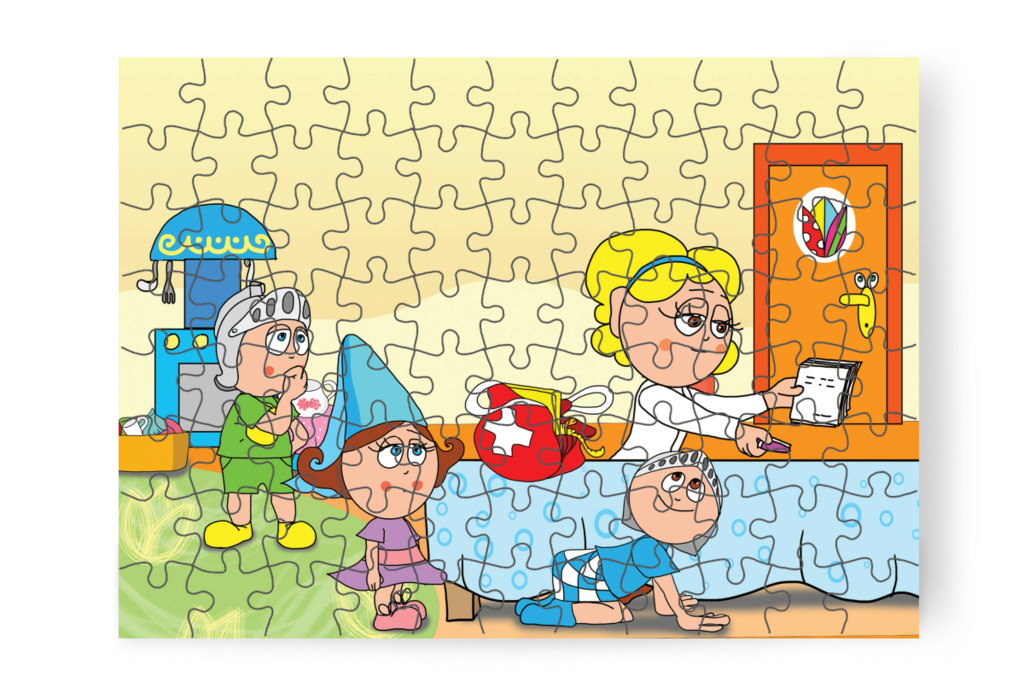 A piros táska titkai – 88 darabos karton puzzle | Natali és a védő néni