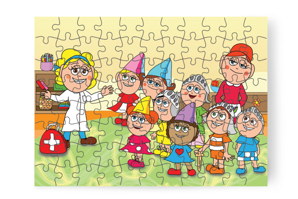 Óvónéni büszke a gyerekekre – 88 darabos karton puzzle | Natali és a védő néni