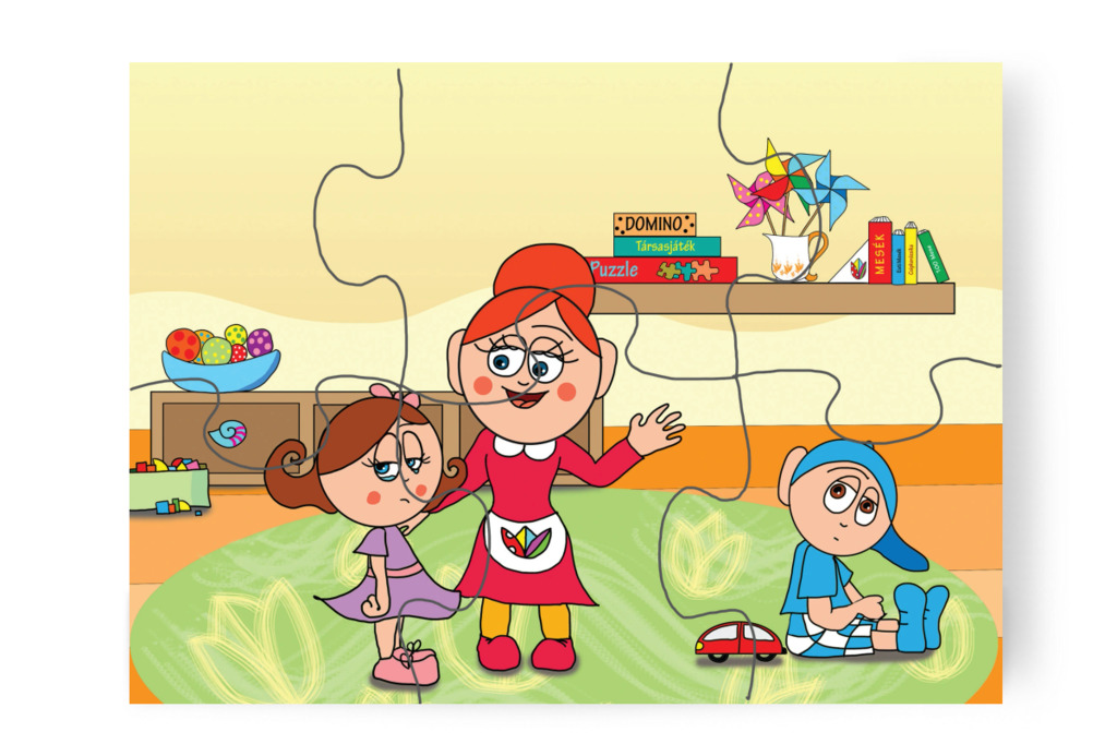 Óvónéni megnyugtatja Natalit – 6 darabos karton puzzle | Natali és a védő néni