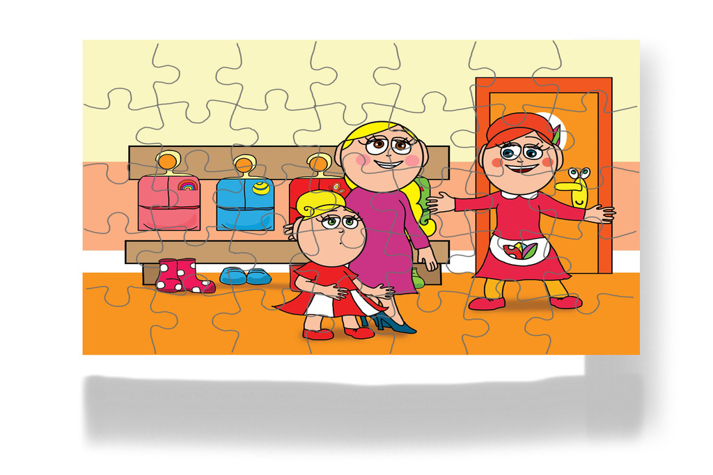Az óvónő fogadja Katát – 35 darabos kartonpuzzle