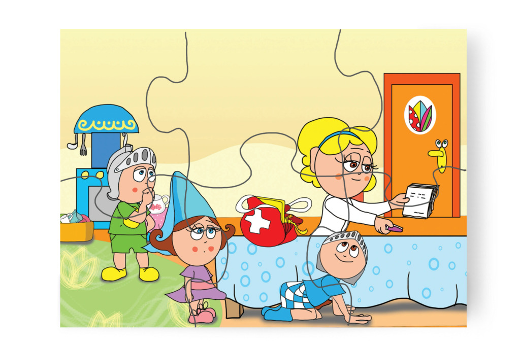 A piros táska titkai – 6 darabos karton puzzle | Natali és a védő néni