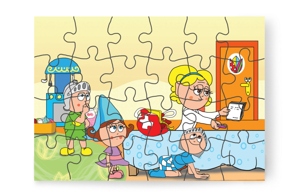A piros táska titkai – 24 darabos karton puzzle | Natali és a védő néni