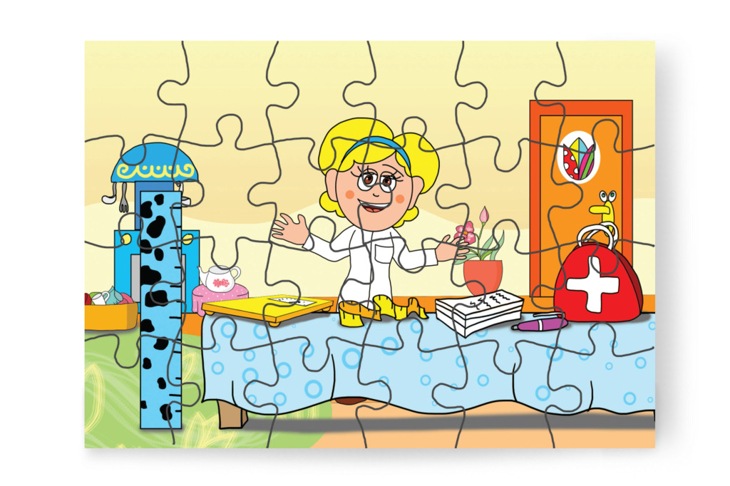 Mérleg és magasságmérő – 24 darabos karton puzzle | Natali és a védő néni