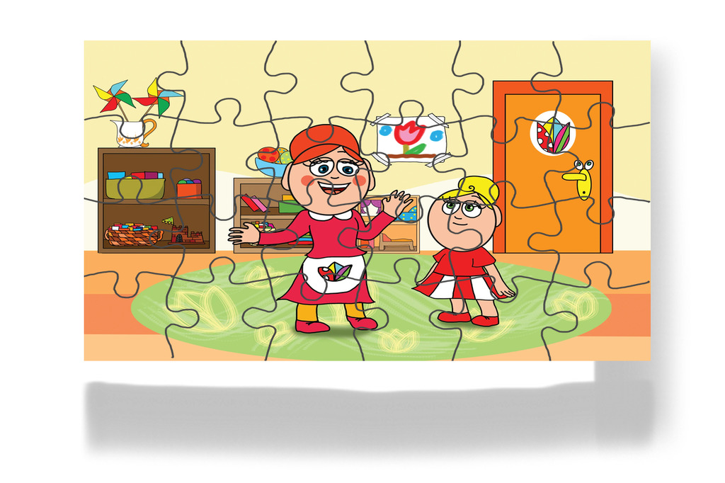Az óvónő bátorítja Katát – 24 darabos kartonpuzzle