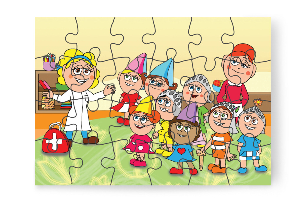 Óvónéni büszke a gyerekekre – 24 darabos karton puzzle | Natali és a védő néni